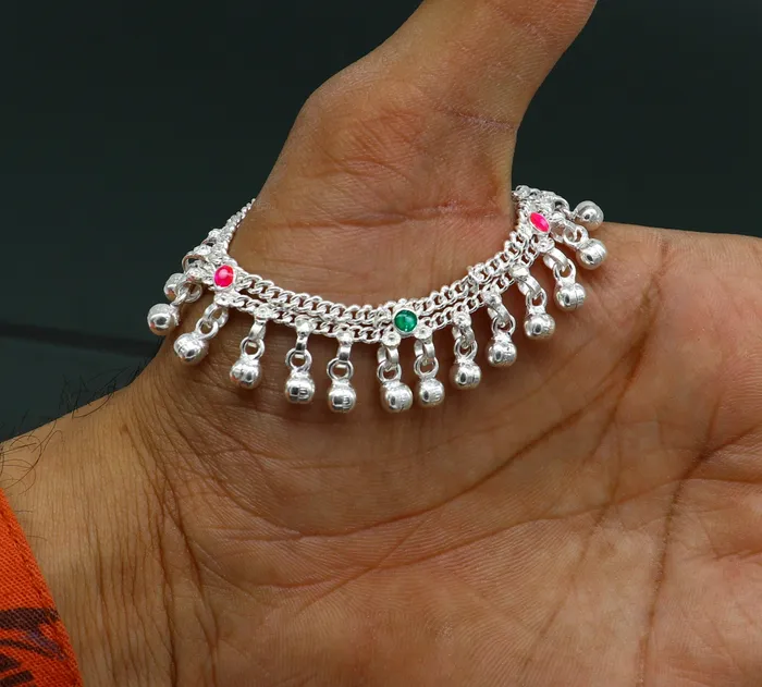 Bracelets TRIBAL ORNAMENTS 6 Pure sterling silver handmade jingling anklets new born baby ankle bracelet best gifting noisy anklets kids jewelry from India ank309 Bracelets TRIBAL ORNAMENTS 6 Pure sterling silver handmade jingling anklets new born baby ankle bracelet best gifting noisy anklets kids jewelry from India ank309