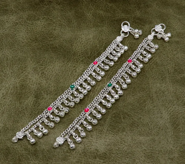 Bracelets TRIBAL ORNAMENTS 6 Pure sterling silver handmade jingling anklets new born baby ankle bracelet best gifting noisy anklets kids jewelry from India ank309 Bracelets TRIBAL ORNAMENTS 6 Pure sterling silver handmade jingling anklets new born baby ankle bracelet best gifting noisy anklets kids jewelry from India ank309