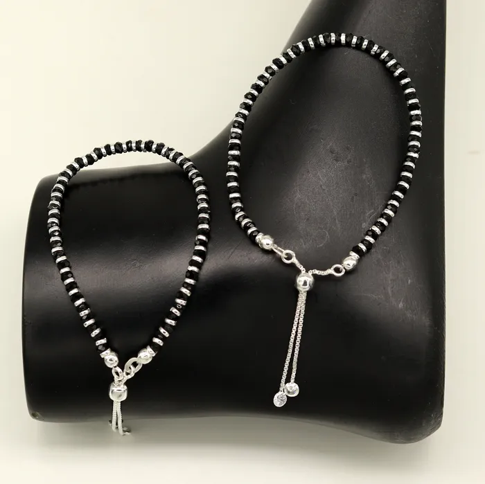 Bracelets TRIBAL ORNAMENTS 7 inches long handmade 925 sterling silver fabulous silver beads black stone charm adjustable customized bracelet for girls gifting sbr171