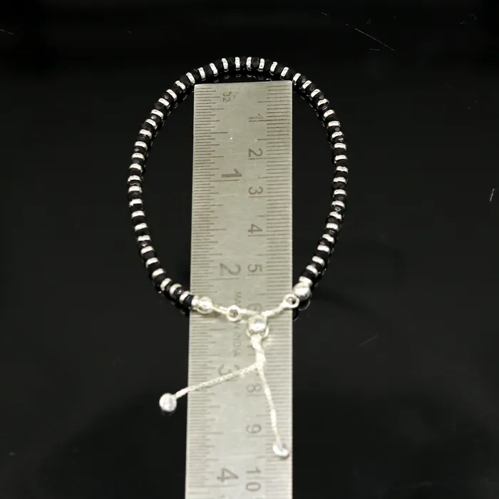 Bracelets TRIBAL ORNAMENTS 7 inches long handmade 925 sterling silver fabulous silver beads black stone charm adjustable customized bracelet for girls gifting sbr171