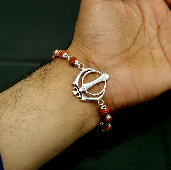 Bracelets TRIBAL ORNAMENTS 85 inches long handmade solid 925 sterling silver khalsa design tulsi beaded Rakhi Bracelet special personalized Rakshabandhan gift rk14