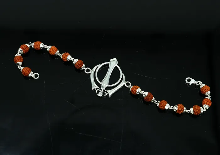 Bracelets TRIBAL ORNAMENTS 85 inches long handmade solid 925 sterling silver khalsa design tulsi beaded Rakhi Bracelet special personalized Rakshabandhan gift rk14