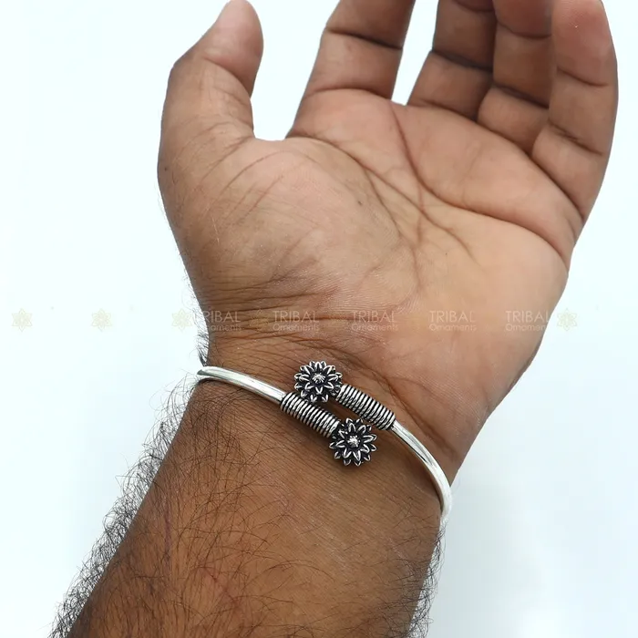 Bracelets TRIBAL ORNAMENTS 925 sterling silver handmade flower design stylish kada bangle bracelet tribal jewelry nsk877 Bracelets TRIBAL ORNAMENTS 925 sterling silver handmade flower design stylish kada bangle bracelet tribal jewelry nsk877