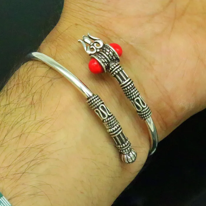 Bracelets TRIBAL ORNAMENTS 925 Sterling silver handmade lord Shiva Trident customized bangle bracelet kada bahubali kadashiva kada unisex adjustable bracelet nssk20