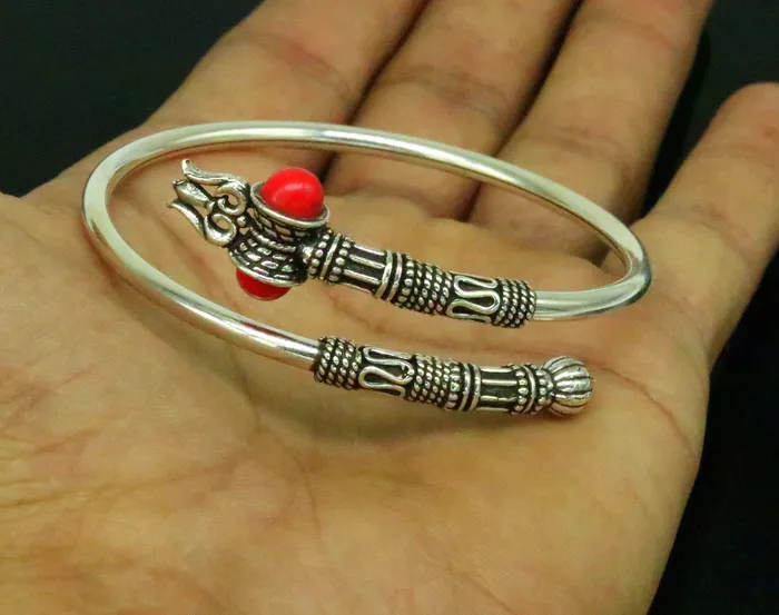 Bracelets TRIBAL ORNAMENTS 925 Sterling silver handmade lord Shiva Trident customized bangle bracelet kada bahubali kadashiva kada unisex adjustable bracelet nssk20