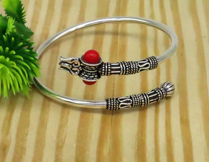 Bracelets TRIBAL ORNAMENTS 925 Sterling silver handmade lord Shiva Trident customized bangle bracelet kada bahubali kadashiva kada unisex adjustable bracelet nssk20