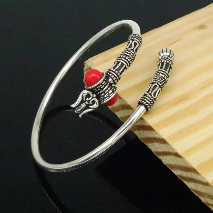Bracelets TRIBAL ORNAMENTS 925 Sterling silver handmade lord Shiva Trident customized bangle bracelet kada bahubali kadashiva kada unisex adjustable bracelet nssk20