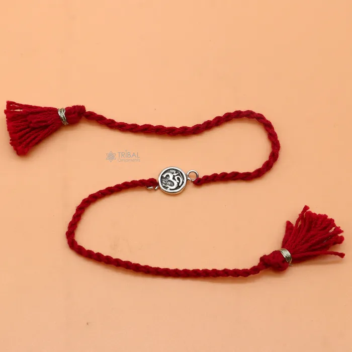 Bracelets TRIBAL ORNAMENTS 925 Sterling silver HINDU Mantra Aum OM design pendant Rakhi bracelet best gift for your brothers on special Rakshabandhan festival rk315 Bracelets TRIBAL ORNAMENTS 925 Sterling silver HINDU Mantra Aum OM design pendant Rakhi bracelet best gift for your brothers on special Rakshabandhan festival rk315
