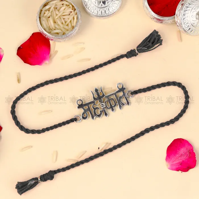 Bracelets TRIBAL ORNAMENTS 925 Sterling silver Lord Mahakal design pendant Rakhi bracelet Rakshabandhan festival rk347 Bracelets TRIBAL ORNAMENTS 925 Sterling silver Lord Mahakal design pendant Rakhi bracelet Rakshabandhan festival rk347