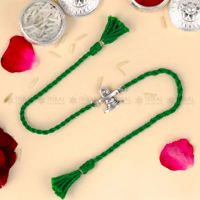 Bracelets TRIBAL ORNAMENTS 925 Sterling silver Siva lingam design pendant Rakhi bracelet Rakshabandhan festival rk351 Bracelets TRIBAL ORNAMENTS 925 Sterling silver Siva lingam design pendant Rakhi bracelet Rakshabandhan festival rk351