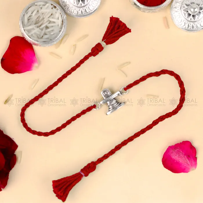 Bracelets TRIBAL ORNAMENTS 925 Sterling silver Siva lingam design pendant Rakhi bracelet Rakshabandhan festival rk351 Bracelets TRIBAL ORNAMENTS 925 Sterling silver Siva lingam design pendant Rakhi bracelet Rakshabandhan festival rk351