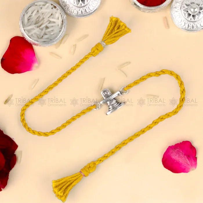 Bracelets TRIBAL ORNAMENTS 925 Sterling silver Siva lingam design pendant Rakhi bracelet Rakshabandhan festival rk351 Bracelets TRIBAL ORNAMENTS 925 Sterling silver Siva lingam design pendant Rakhi bracelet Rakshabandhan festival rk351