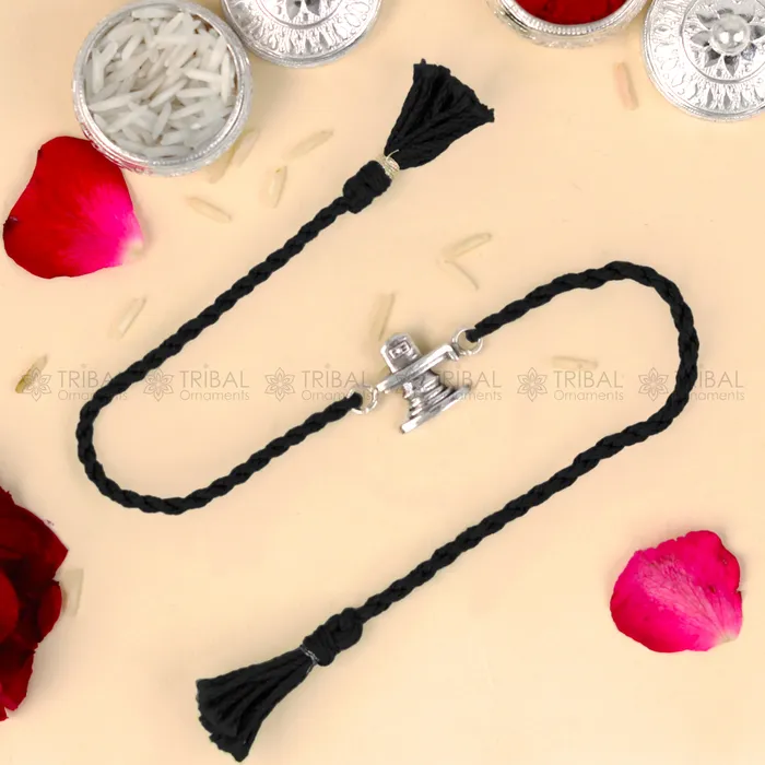 Bracelets TRIBAL ORNAMENTS 925 Sterling silver Siva lingam design pendant Rakhi bracelet Rakshabandhan festival rk351 Bracelets TRIBAL ORNAMENTS 925 Sterling silver Siva lingam design pendant Rakhi bracelet Rakshabandhan festival rk351