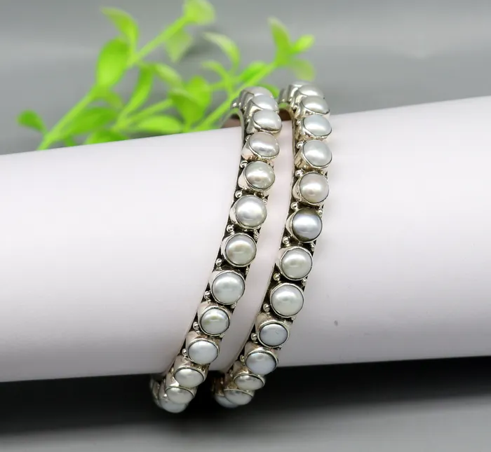 Bracelets TRIBAL ORNAMENTS Excellent designer 925 sterling silver pearl bangle bracelet fabulous oxidized customized brides gifting pearl bangle bracelet ba103