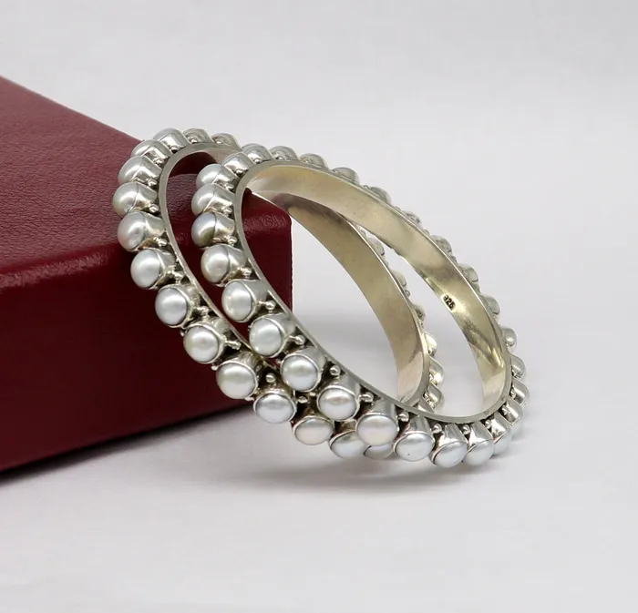 Bracelets TRIBAL ORNAMENTS Excellent designer 925 sterling silver pearl bangle bracelet fabulous oxidized customized brides gifting pearl bangle bracelet ba103