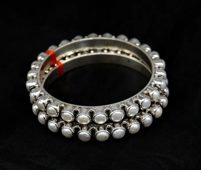 Bracelets TRIBAL ORNAMENTS Excellent designer 925 sterling silver pearl bangle bracelet fabulous oxidized customized brides gifting pearl bangle bracelet ba103