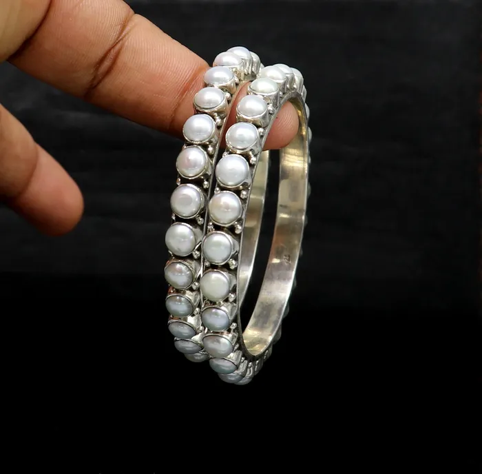Bracelets TRIBAL ORNAMENTS Excellent designer 925 sterling silver pearl bangle bracelet fabulous oxidized customized brides gifting pearl bangle bracelet ba103