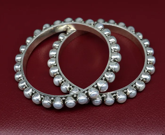 Bracelets TRIBAL ORNAMENTS Excellent designer 925 sterling silver pearl bangle bracelet fabulous oxidized customized brides gifting pearl bangle bracelet ba103