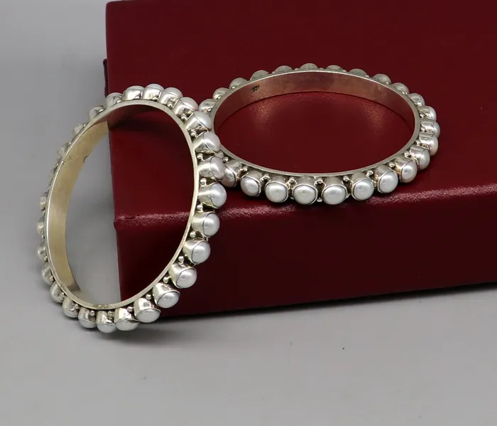 Bracelets TRIBAL ORNAMENTS Excellent designer 925 sterling silver pearl bangle bracelet fabulous oxidized customized brides gifting pearl bangle bracelet ba103