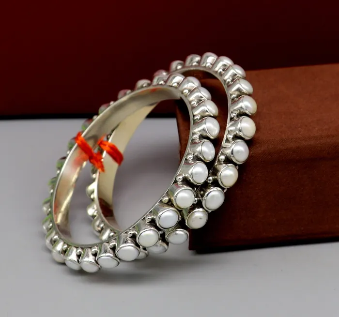 Bracelets TRIBAL ORNAMENTS Excellent designer 925 sterling silver pearl bangle bracelet fabulous oxidized customized brides gifting pearl bangle bracelet ba103