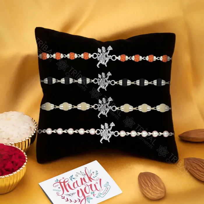 Bracelets TRIBAL ORNAMENTS Trendy Unique Stylish lord hanuman 925 sterling silver Rakhi bracelet in rudrakshblack basilwhite basil and silver beaded chain rk261 Bracelets TRIBAL ORNAMENTS Trendy Unique Stylish lord hanuman 925 sterling silver Rakhi bracelet in rudrakshblack basilwhite basil and silver beaded chain rk261