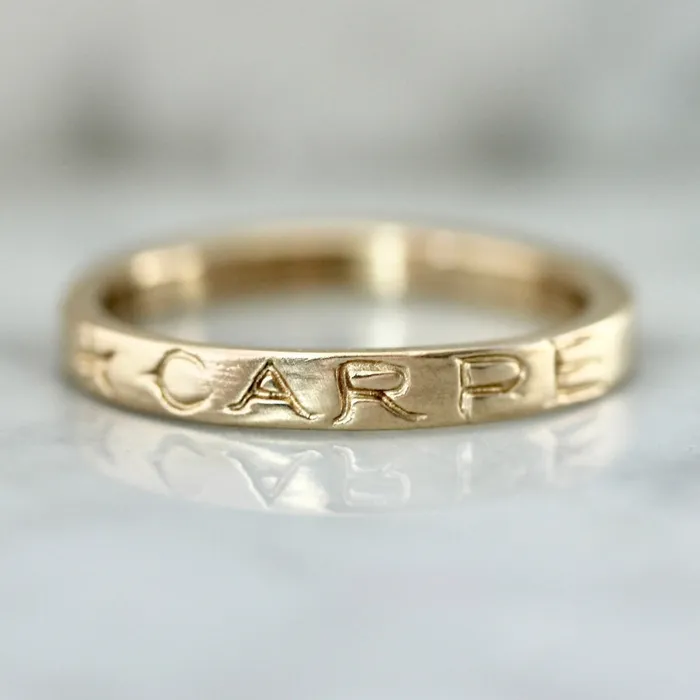 Carpe Noctum Engraved Gold Band 12th House Jewelry Rings
