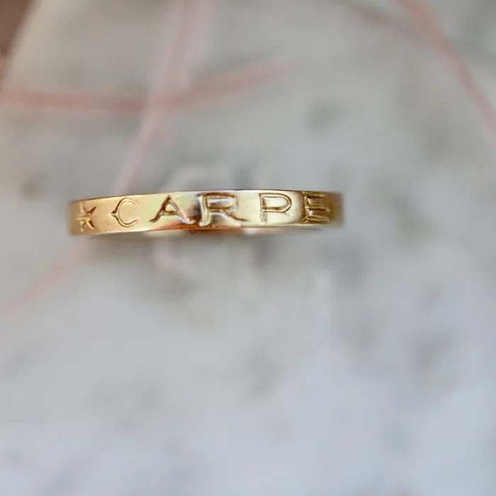 Carpe Noctum Engraved Gold Band 12th House Jewelry Rings