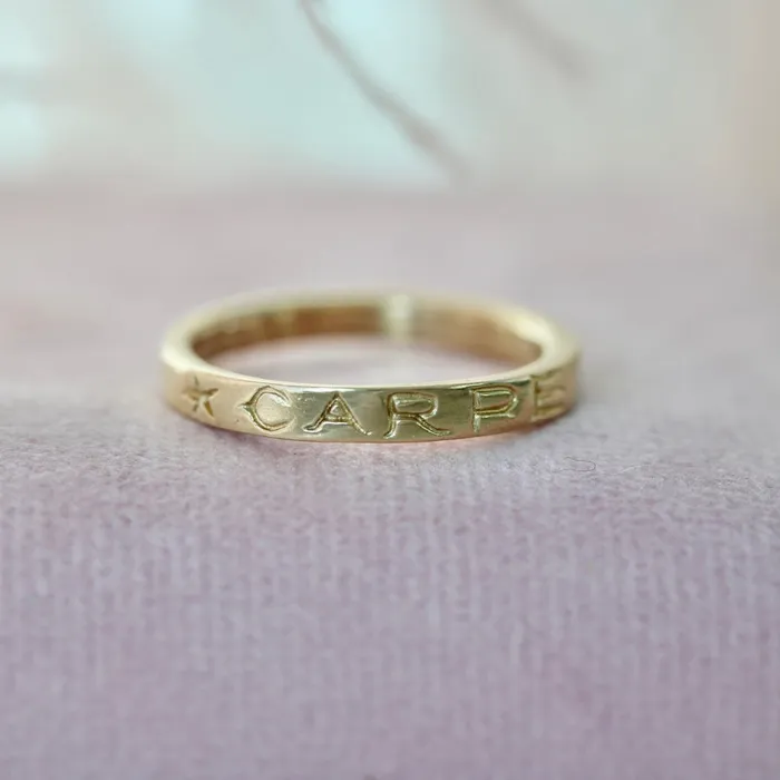 Carpe Noctum Engraved Gold Band 12th House Jewelry Rings