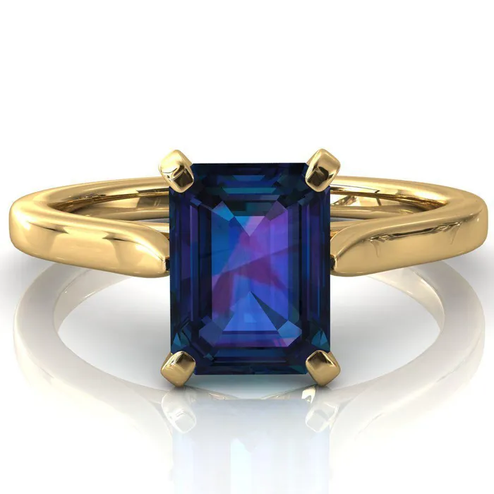Darci Emerald Alexandrite 4 Prong Cathedral Solitaire Engagement Ring Fire Brilliance Rings