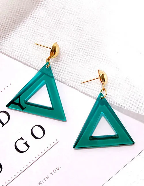 E1548 Gold Green Acrylic Triangle Earrings 02 Earrings