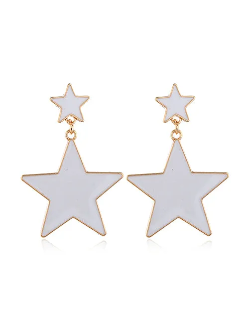 E1792 White Baked Enamel Star Earrings 02 Earrings