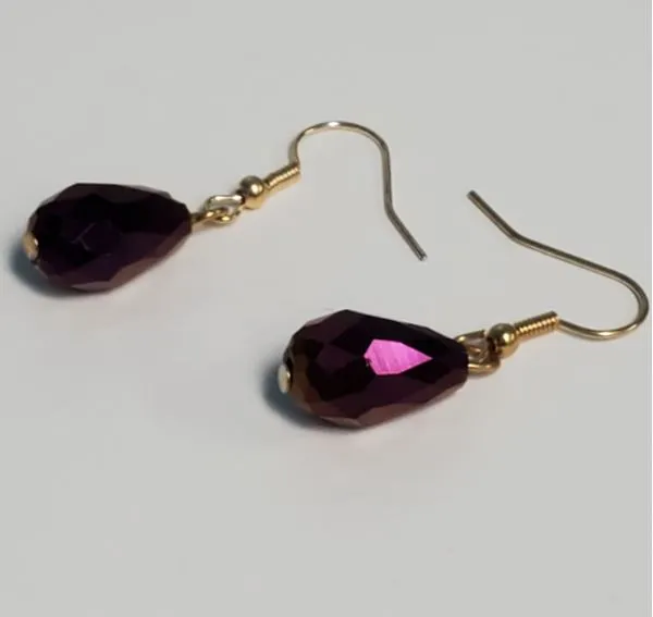 E313 Purple Iridescent Gemstone Dangle Earrings POLLY Earrings