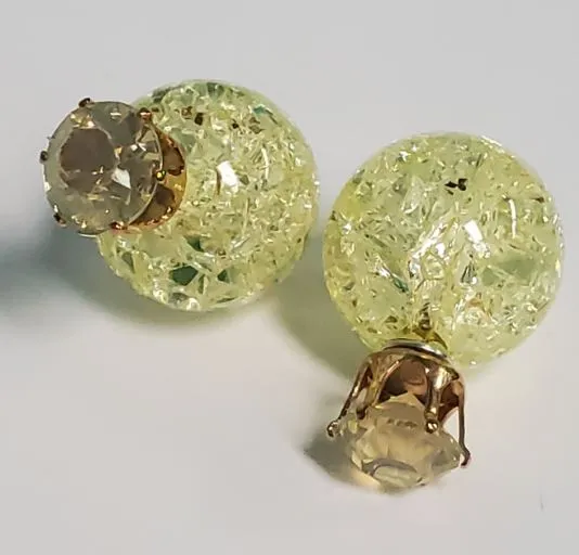 E440 Yellow Ice Breaker Ball Rhinestone Earrings Susan Earrings