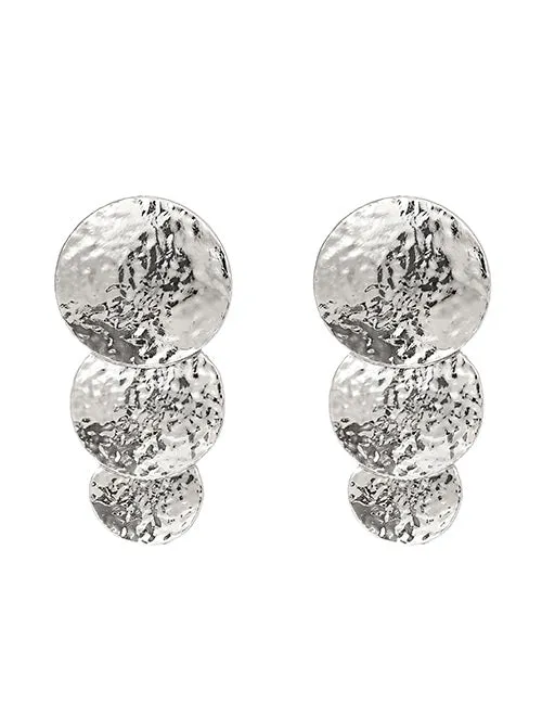 E672 Silver Textured Triple Circle Earrings 02 Earrings