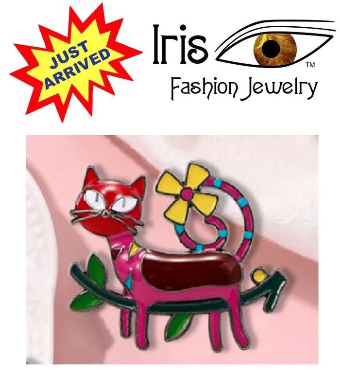 Earrings 01 AZ305 Red Face Cat Pin
