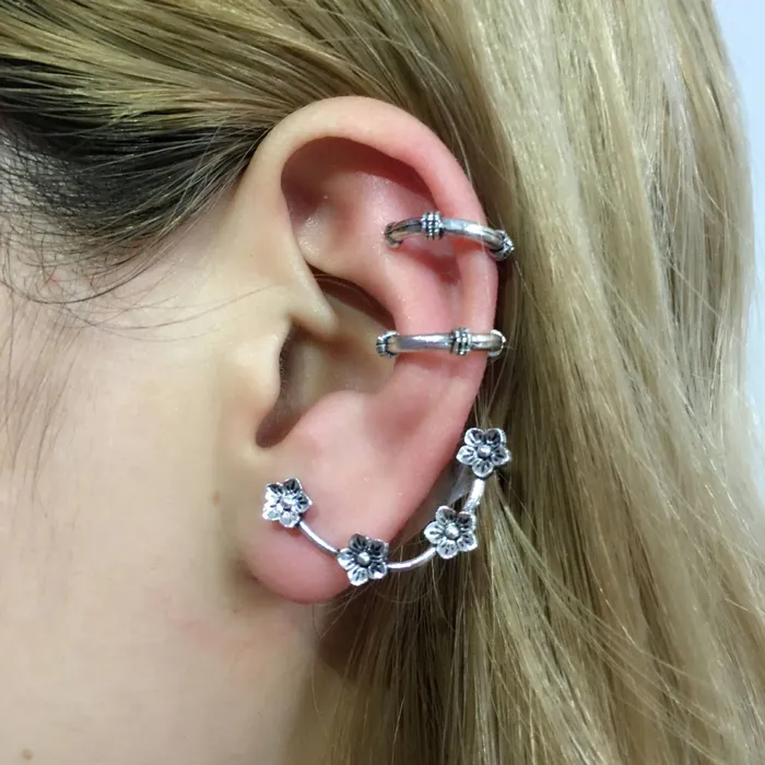 Earrings 01 E734 Silver 3 Piece Flower Earring Set