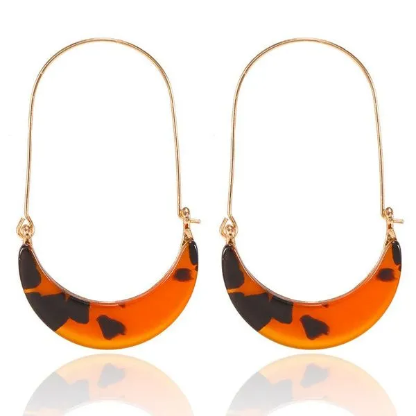 Earrings 01 E743 Gold Oval Hoop Brown Acrylic Design Earrings