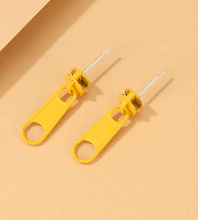 Earrings 01 E958 Golden Yellow Metal Zipper Earrings