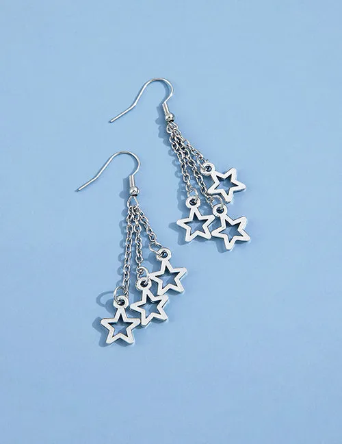 Earrings 02 E516 Silver Star Dangle Earrings