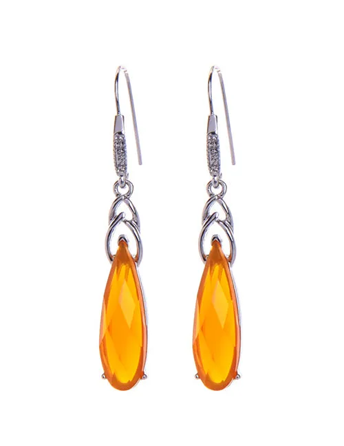 Earrings 02 E982 Silver Long Yellow Gemstone Earrings