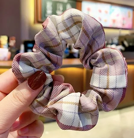 Earrings 02 H798 Purple Plaid Hair Scrunchie