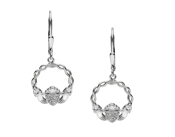 Earrings Boru Silver Earrings Claddagh Pav Set Drop