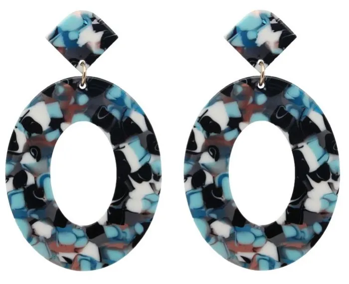 Earrings E1813 Blue Oval Acrylic Earrings polly
