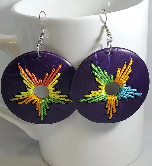Earrings E39 Round Purple Coconut Shell Wooden Earrings POLLY