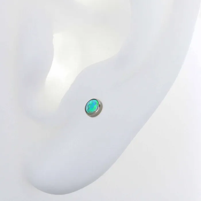 Earrings NeoMetal Inc Cabochon Lime Opal
