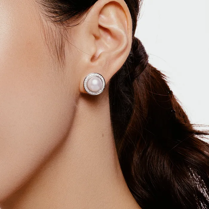 Earrings Pearly Lustre 18K Diamond Edison Mabe Pearl Earrings KE00122 Si Dian Jin
