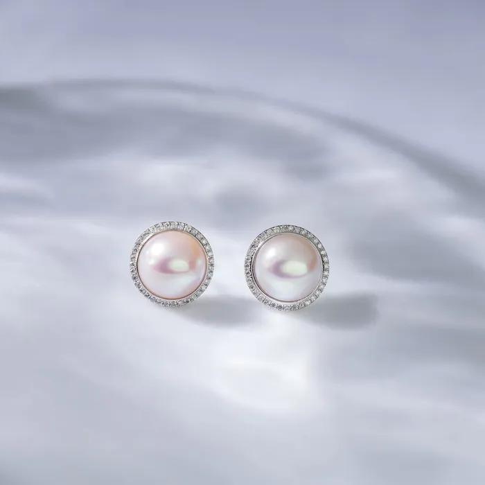 Earrings Pearly Lustre 18K Diamond Edison Mabe Pearl Earrings KE00122 Si Dian Jin