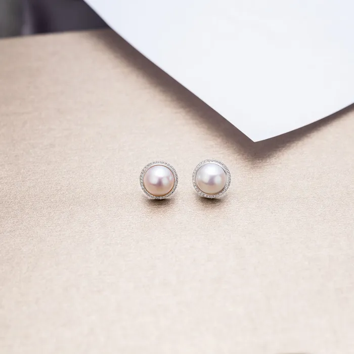 Earrings Pearly Lustre 18K Diamond Edison Mabe Pearl Earrings KE00122 Si Dian Jin