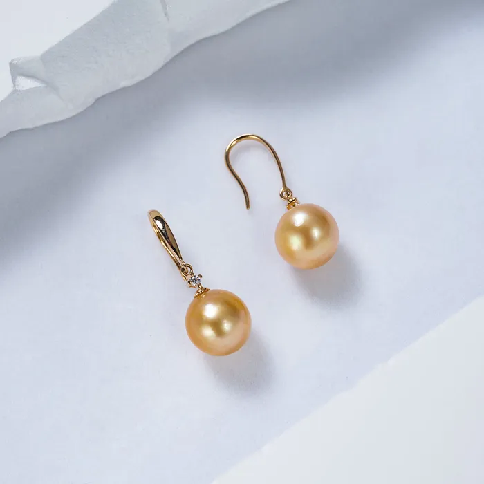 Earrings Pearly Lustre 18K Solid Gold South Sea Golden Pearl Earrings KE00156