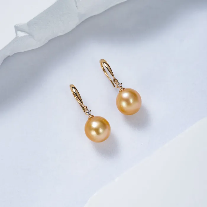 Earrings Pearly Lustre 18K Solid Gold South Sea Golden Pearl Earrings KE00156